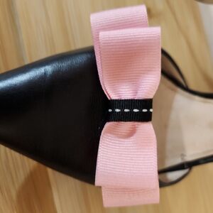 Hand Crafted Shoe Bows Pink and Black Shoe Clips